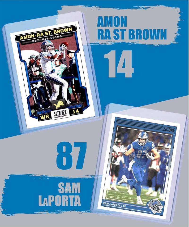 Chaser Detroit Lions Cards: Jared Goff, David Montgomery, Amon-Ra St. Brown, Sam LaPorta, Jahmyr Gibbs, Barry Sanders, Aidan Hutchinson, Calvin Johnson ASSORTED Football Stars & GOATs Trading Card & Wristbands Gift Pack - Image 4